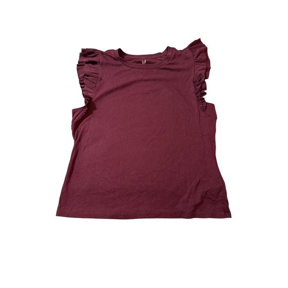 GAP Tops - Gap Size XXL Ribbed Ruffle Short Sleeve Maroon Red Top Shirt Crew Neck Soft